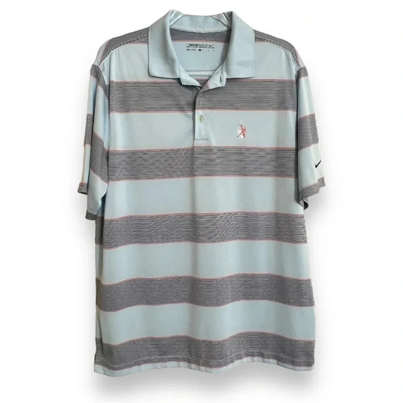 Nike Golf Dri-Fit Men's Blue Striped Short Sleeve Polo Golf Shirt Size Large - Picture 1 of 6